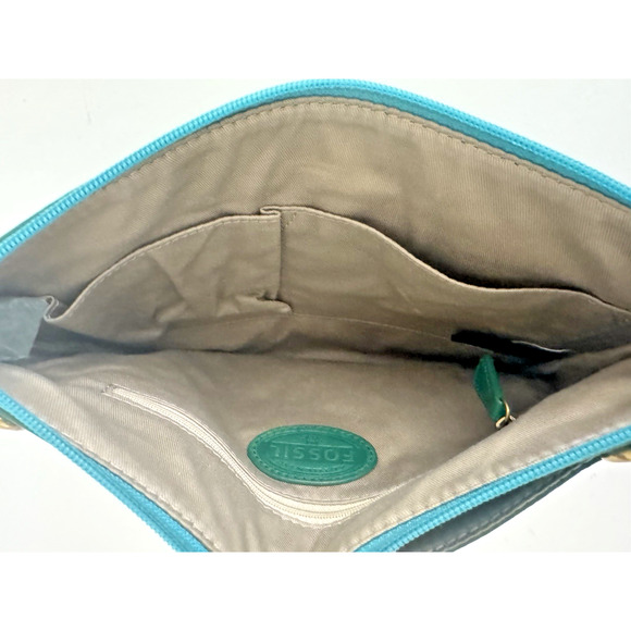 Fossil Crossbody Bag Green Blue Leather Top Zip Multiple-Pockets Convertible - Picture 5 of 16